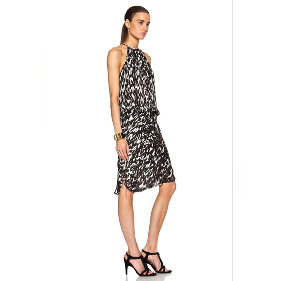 Nili Lotan Silk Feather Print Halter Dress Size Small - Picture 2 of 8